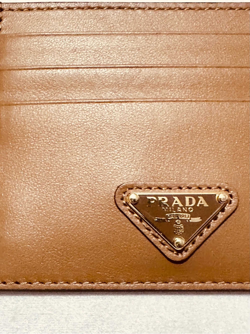 Prada | Card Case | Prada Caramel Leather Card Case with Gold Logo - Picture 5 of 6